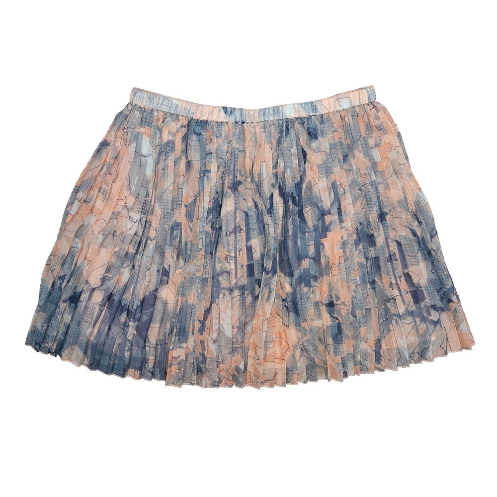 BCBGeneration Accordion Pleated Mini Skirt Womens M Gray Peach Watercolor Pastel